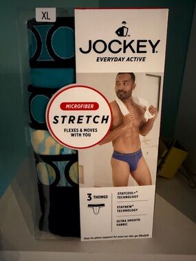 Jockey 3-Pack Microfiber Stretch Thongs - Teal, Blue & Black